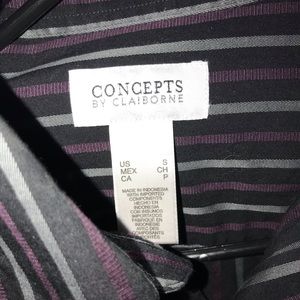 Black gray and purple striped men’s button up